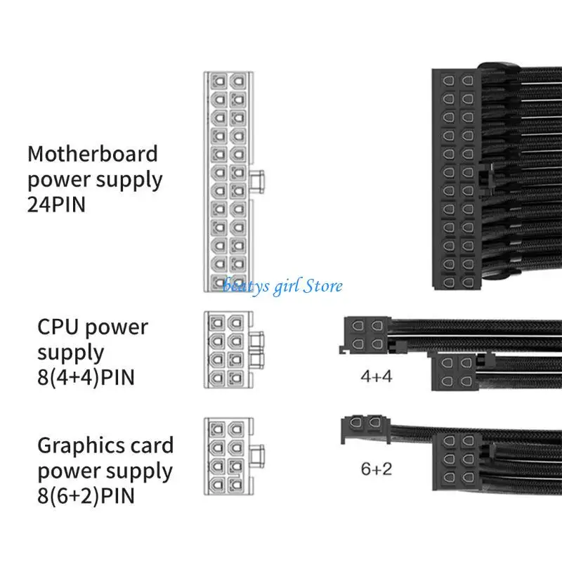 

C7AB PC Sleeved Power Cable Extension Cord Set 30CM 24Pin GPU PCIE 3x6+2Pin 8Pin CPU 2x4+4Pin 18AWG Power Cord
