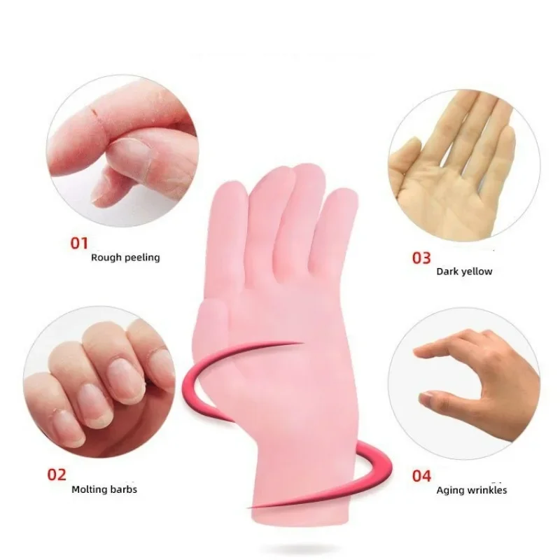 A Pair Silicone Gel Glove Washable Reusable Soft Silica Gel Hand Care Anti-Crack Silicone Sleep Dead Skin Removal Hand Gloves