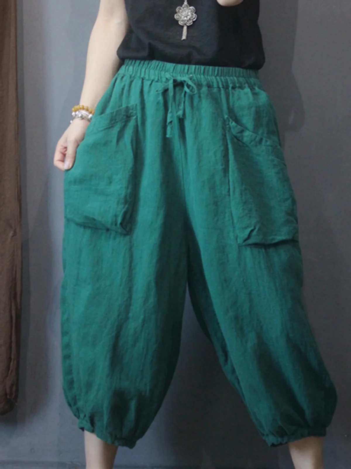

Льняные шаровары, женские летние свободные утягивающие повседневные художественные брюки-фонарики с девятью точками, прямые брюки с высокой талией