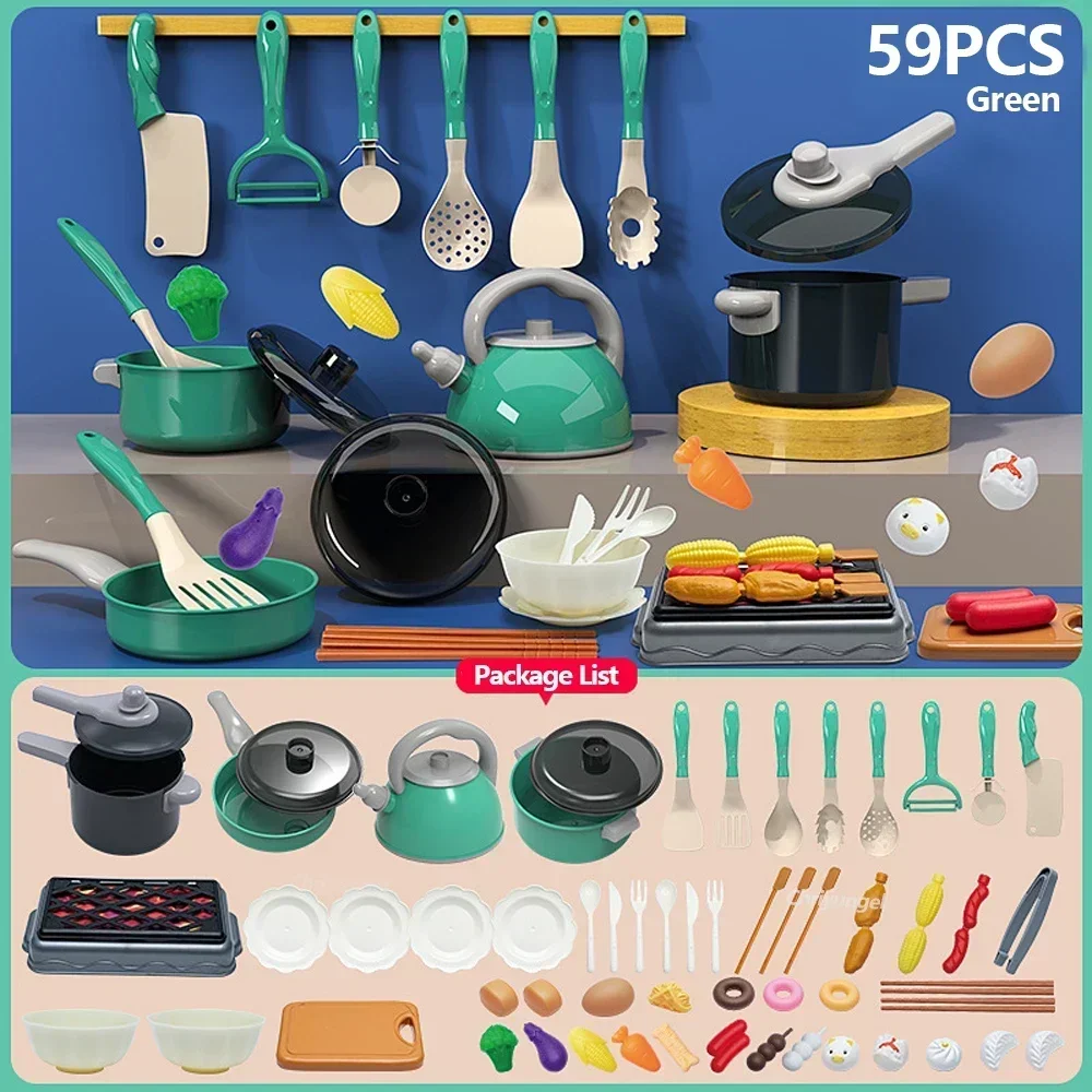 Kinderen Keuken Speelgoed Set 92/86/69/59PCS Spelen Keuken Accessoires Kit met Speelpotten Pretend Voedsel Koken Speelgoed Peuter Meisjes Jongen Gift