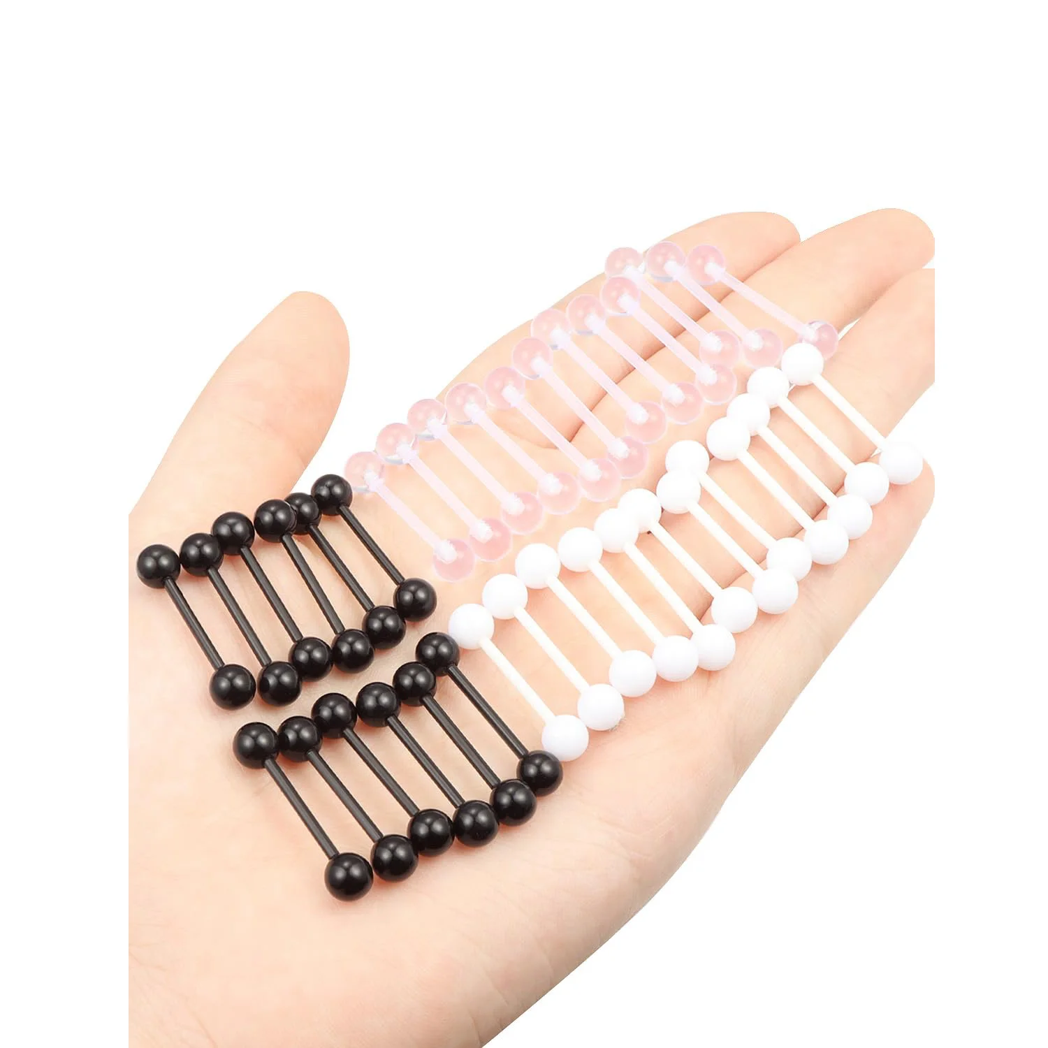 3pcs/36pcs Flexible Bioplast 14G 16mm Bars Nipple Bridge Tongue Rings Piercing Barbell Jewelry Set Clear/White/Black for Women