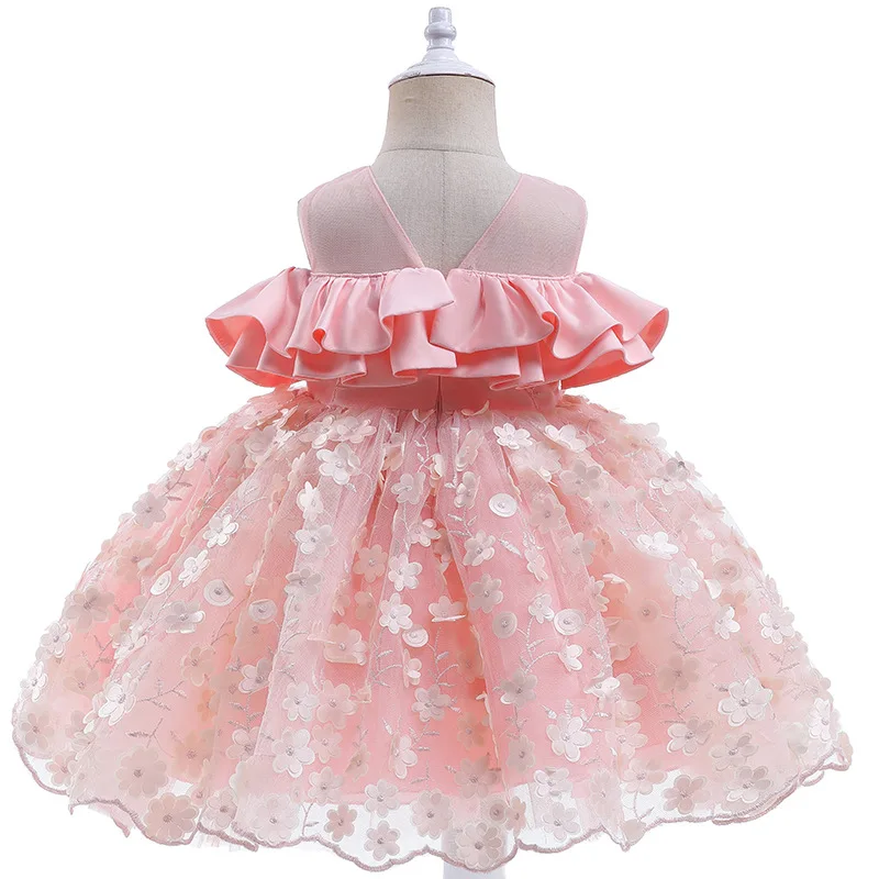 Puffy Pink Toddler Children Baptism Baby Bow Puffy Girl Princess Dress Ball Gown Girls Baby Dress 3-12 Year Old  Clothes