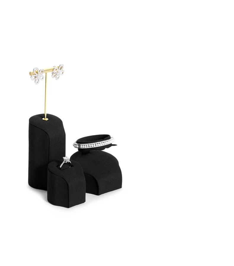 Oirlv Schwarzes Mikrofaser-Schmuck-Display-Set mit Metallständer für Halsketten, Ohrringe, Armreifen und Ringe – Detail 9