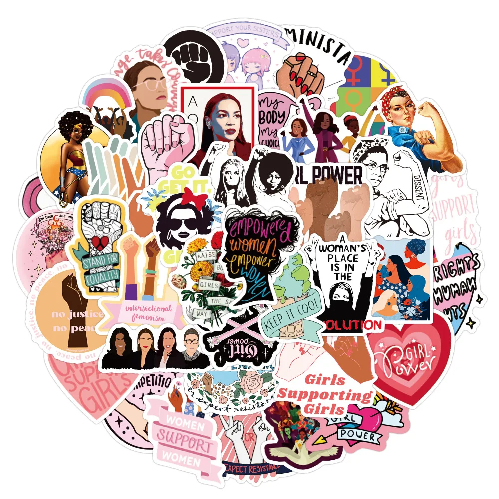 50pcs Feminist Stickers Girl Power Stickers Indie Women Awareness Supporting Vinyl Decal for Laptop Notebook Phone Gift