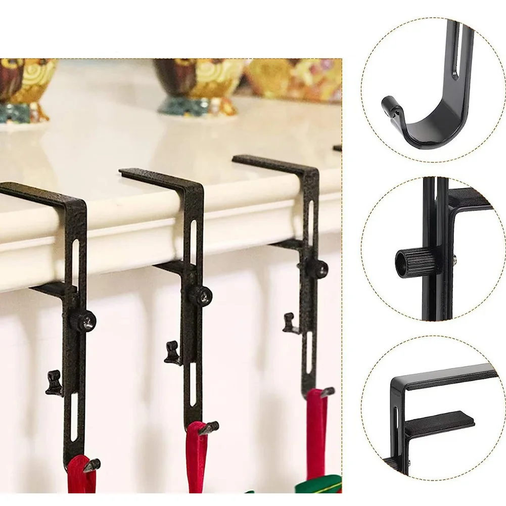Adjustable Christmas Metal Stocking Hooks Hanger For Mantle Black Home Supplies For Household Accessories