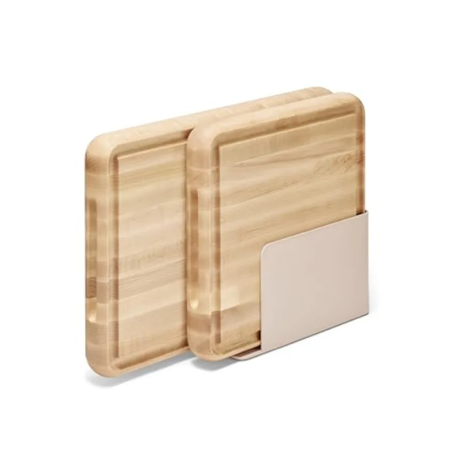 

3-Piece Prep and Serve Butcher Block Set, Includes 17" Rectangle Cutting Board, 12" Square Cutting Board and Metal Storage Rack