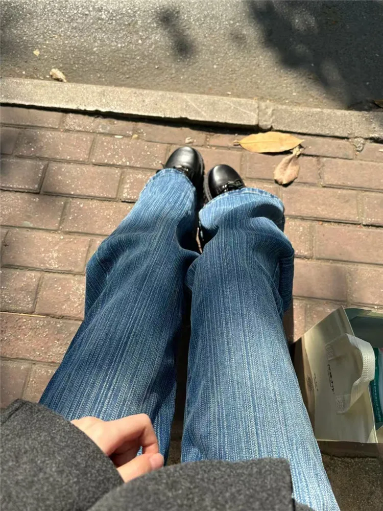 

Американские винтажные женские джинсы-клеш с низкой посадкой, рваные, с бамбуковым узором, широкие брюки, весна-осень, стройнящие