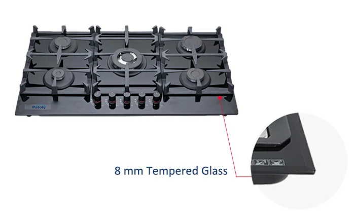 가스 스토브에 내장된 주방 기기 강화 유리 가정용 5개 버너 주철 지지대 및 FFD로 좋은 가격