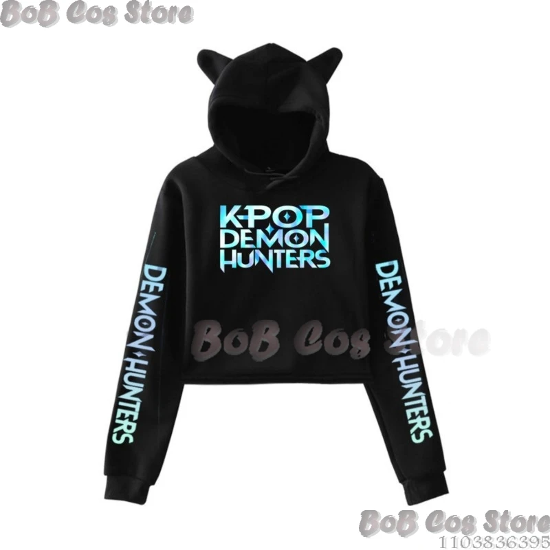 KP OPDemo NHunters Crop Saja Boys Soda Pop Rumi Zoe Top Hoodie Women Kawaii Cat Ear Harajuku Cropped Sweatshirt Cosplay Costume