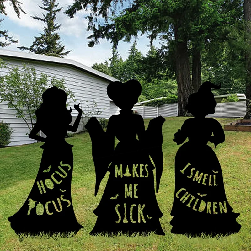 Witch Ground Insertion Outdoor Large Black Witches, Halloween Silhouette Yard Signs With Stakes