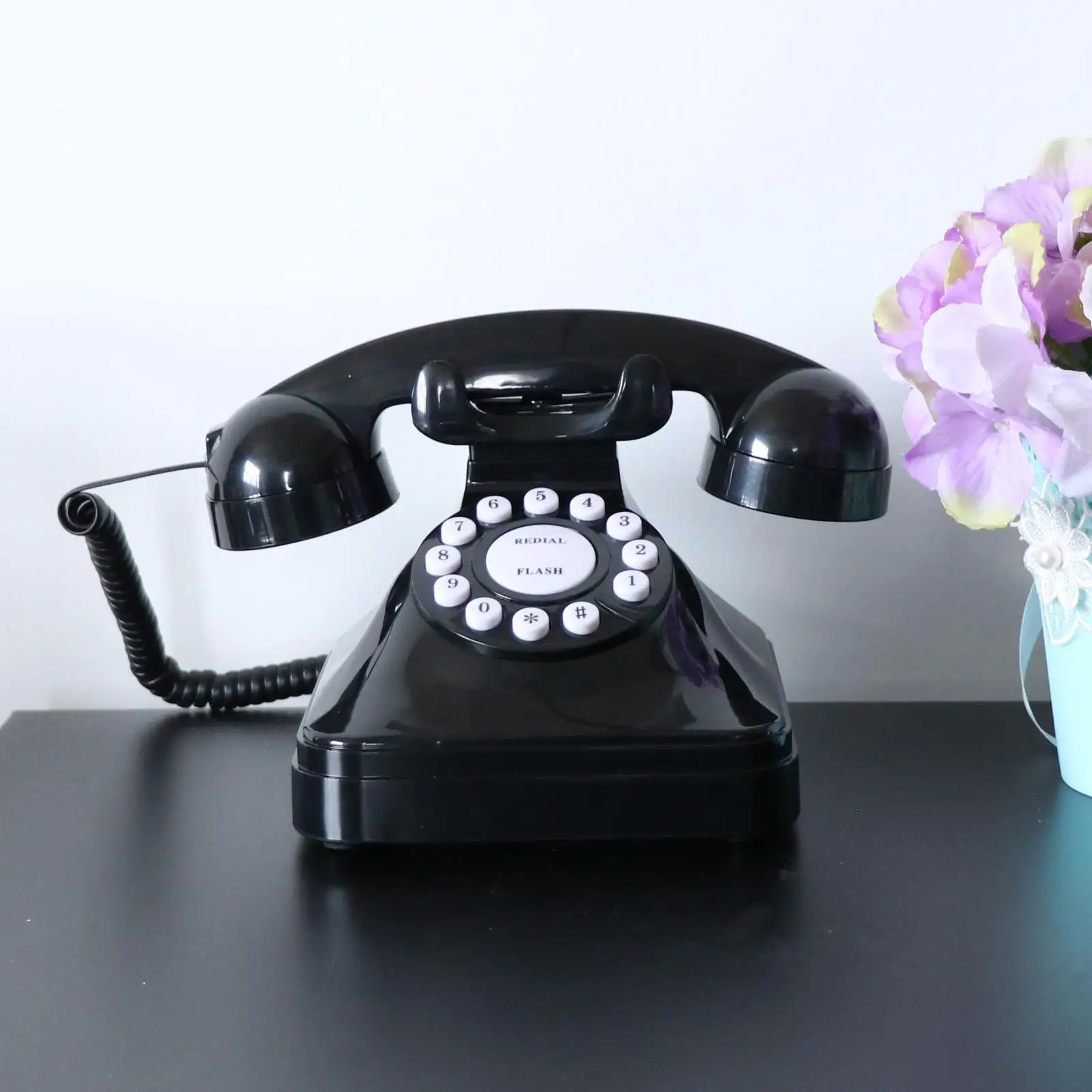 Vintage Telephone Black Multi Function Plastic Home Telephone Retro Wire