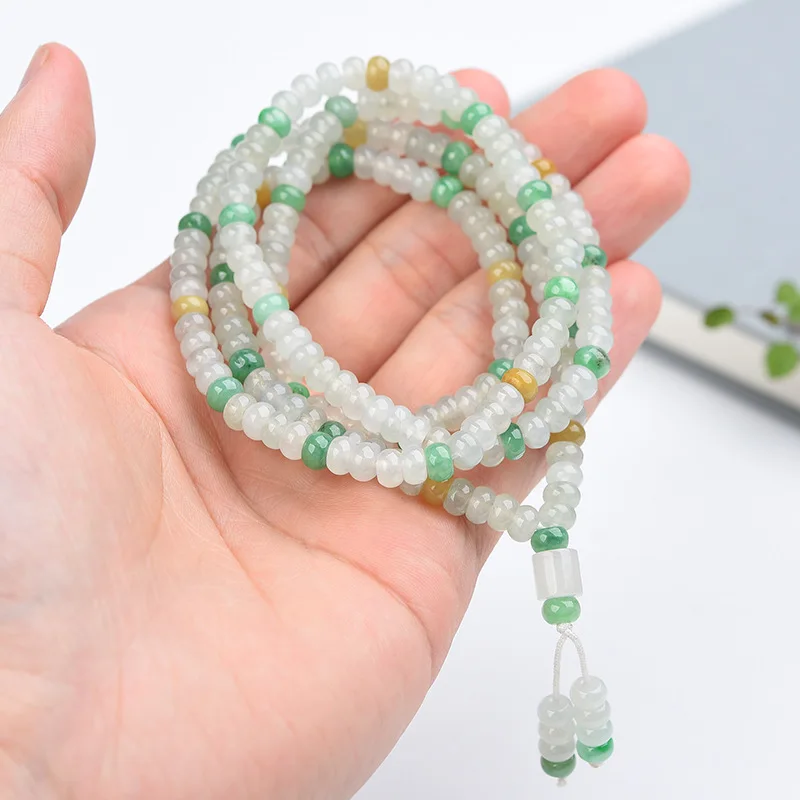 a Goods Ice Glutinous Warm Three Colors Light Green Road Link / Beads Jade Necklace