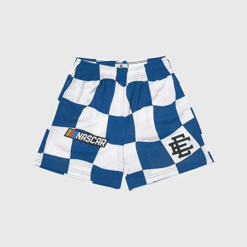 Shorts Men and Women Loose Sports Basketball Shorts Male Design Sense Waist Drawstring American High Street Plaid Shorts Beach