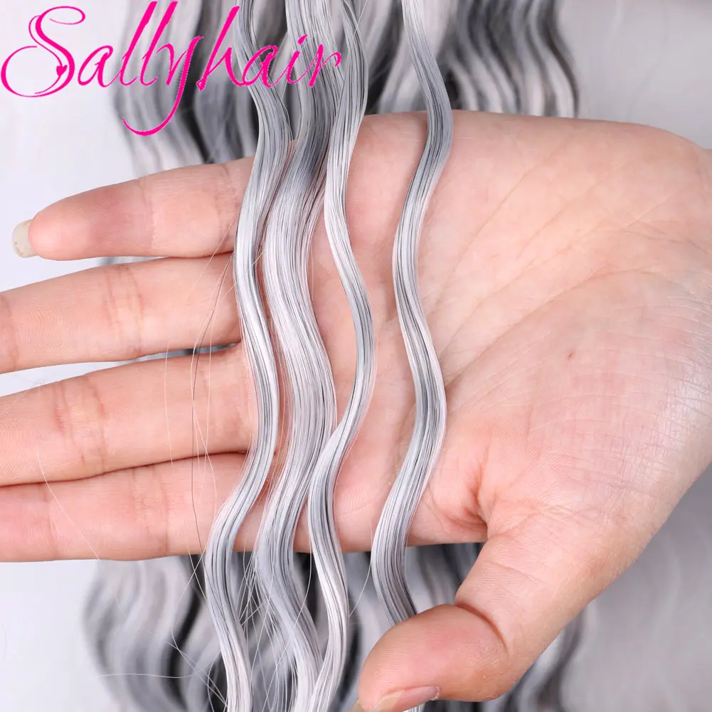 Sallyhair Synthetic Long Deep Wave Crochet Hair Grey Ocean Wave 32 inch Afro Curls Blonde Grey Ombre Braiding Hair Extensions