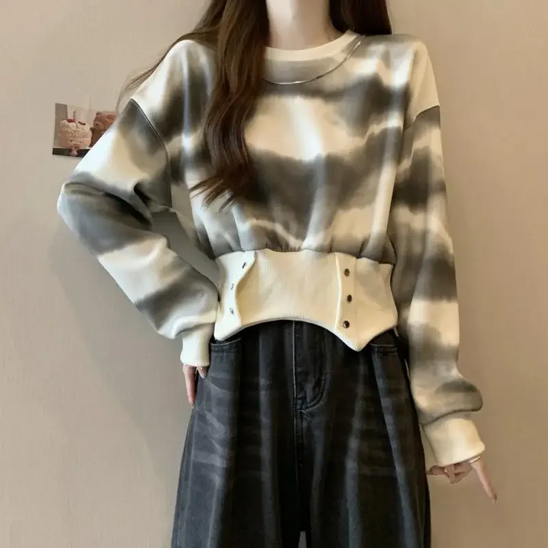 Retro Tie-dye damessweatshirts Koreaanse kleding Casual Sport Y2k-stijl Jaren '90 Vintage Goedkope hoge kwaliteit Emo Vrouwelijke trui Top