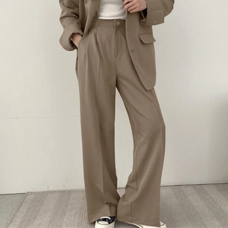 Spring Autumn Style Slimming Wide Leg Pants Suit Set Fashionable Versatile Polyester Fabric Regular Thickness Women's Suit