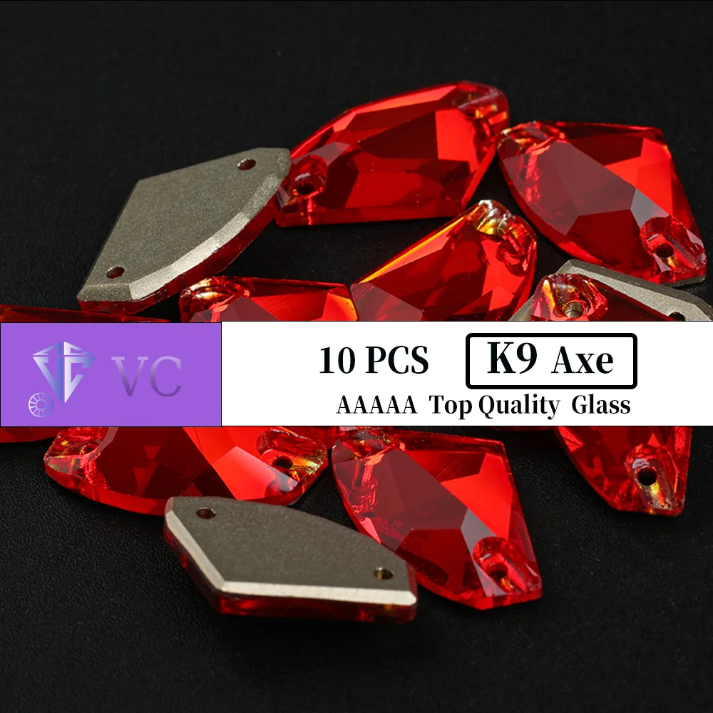 VC venta al por mayor K9 hacha 10 Uds. De cristal de alta calidad para coser en diamantes de imitación, piedras de costura planas de cristal para accesorios de moda de boda