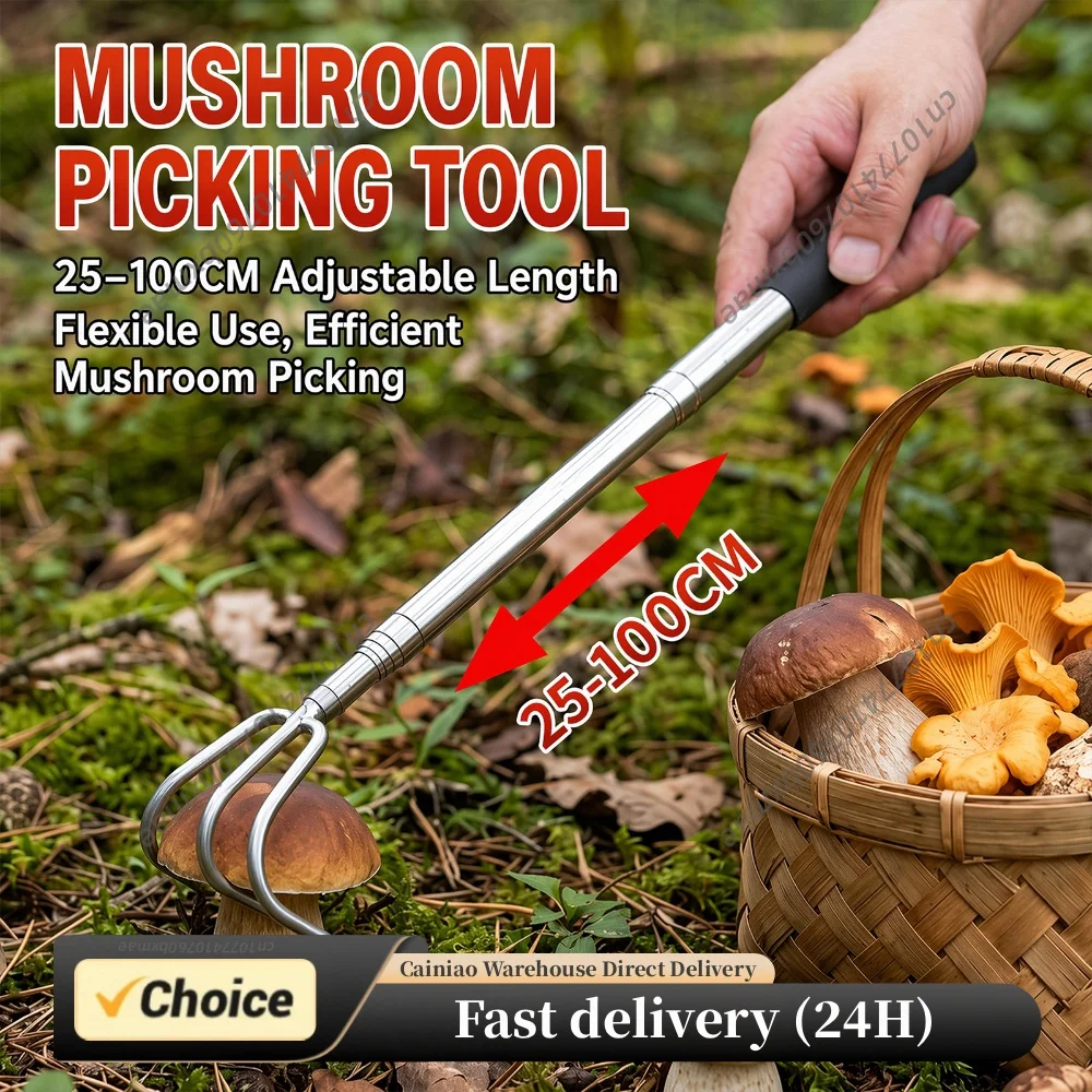 Stainless Steel Mushroom Harvester with Adjustable Handle Compact Mushroom Foraging Picker Adjustable Mushroom Pick Up Tools