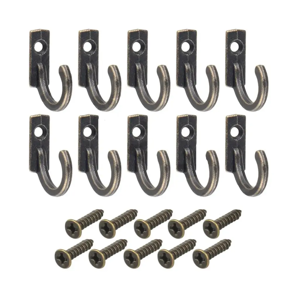 10Pcs/set Vintage Hooks Wall Hanger Curved Buckle Horn Lock Clasp Hook for Wooden Jewelry Box Furniture Home Decoration Hooks