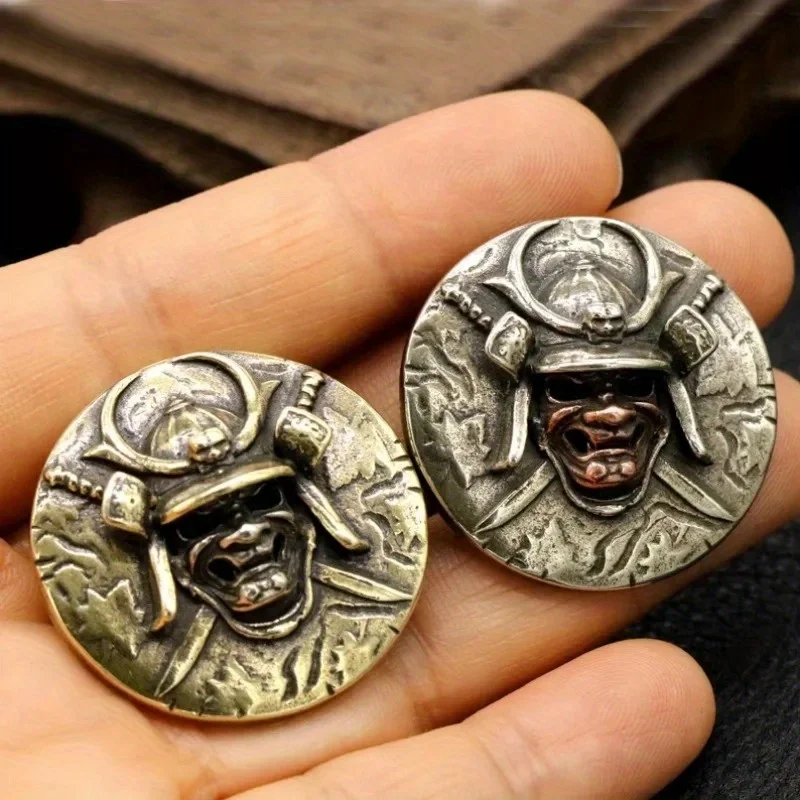 1pc Retro Brass Japanese Samurai Helmet Skull Mask Decoration Buckle Screw Back Handmade Leather DIY Accessories