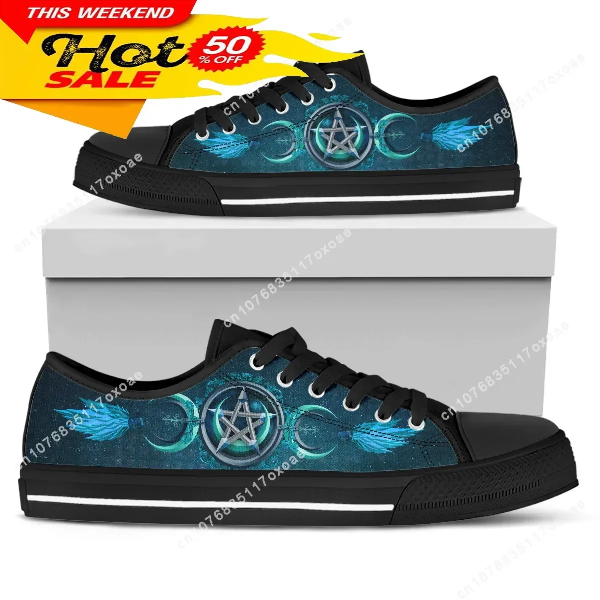 

Classic Women Vulcanized Shoes Pagan Wiccan Witch Pattern Canvas Comfortable Flats for Girls Light Lace Up Sneakers