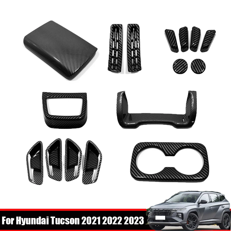 

Для Hyundai Tucson NX4 N Line 2021-2023 углеродная внутренняя дверная ручка, крышка чаши, подлокотник, Отделка приборной панели, задняя крышка для чашки воды