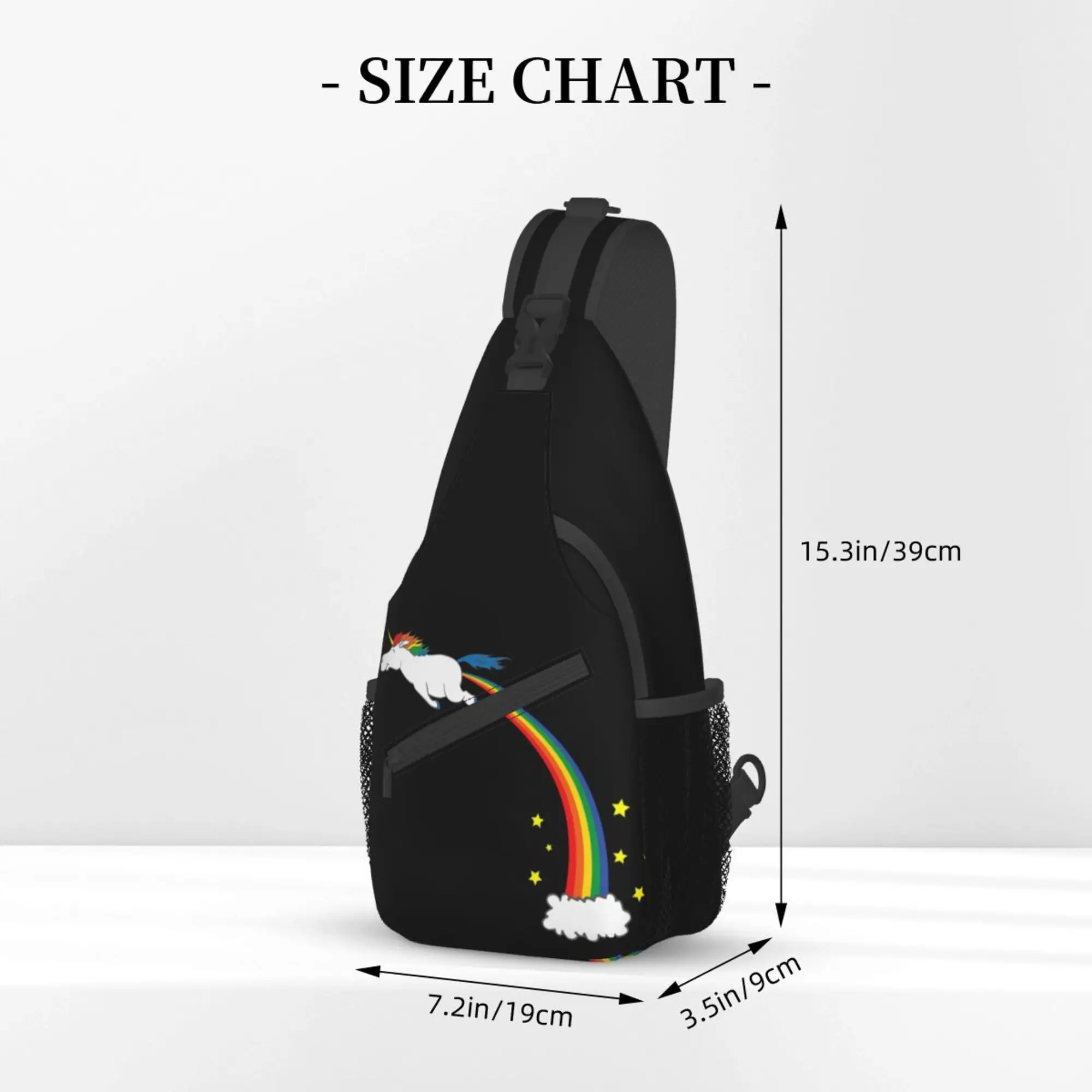 Regenbogen-Einhorn-Brusttasche, Kreuztaschen für Damen und Herren, Rucksack, Polyester, Unisex, Freizeittasche für Wandern, Laufen, Reisen, Einheitsgröße