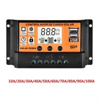 652E 10A/20A/30A/40A/50A/60A/70A/80A/90A/100A Auto LCD Screen Solar Controller Dual USB Solar Panel Regulator 12V24V