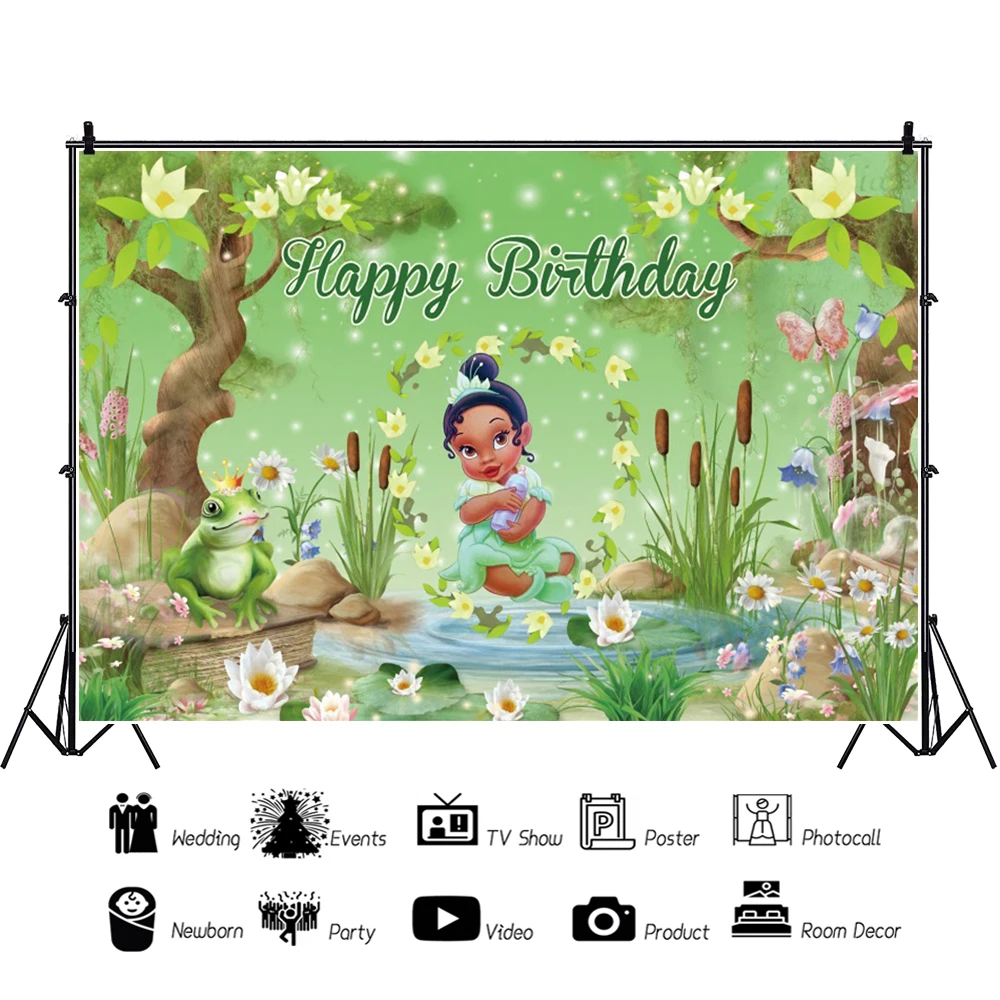 Baby Princess Tiana Photo Backdrop Background For Photography Baby Shower Girl Birthday Decorations Props Party Supplies Custom