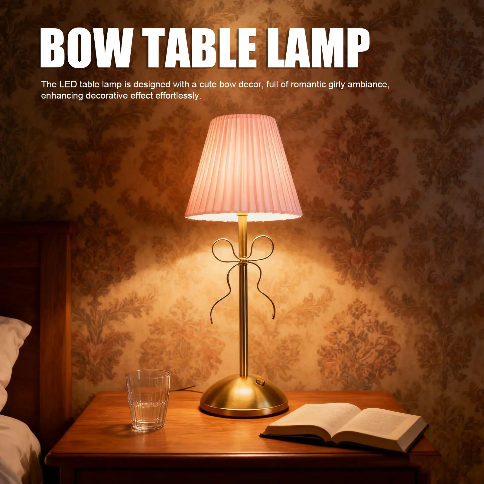 

Настольная лампа-бант, милая декоративная перезаряжаемая светодиодная лампа с тканевым абажуром для дома и отеля