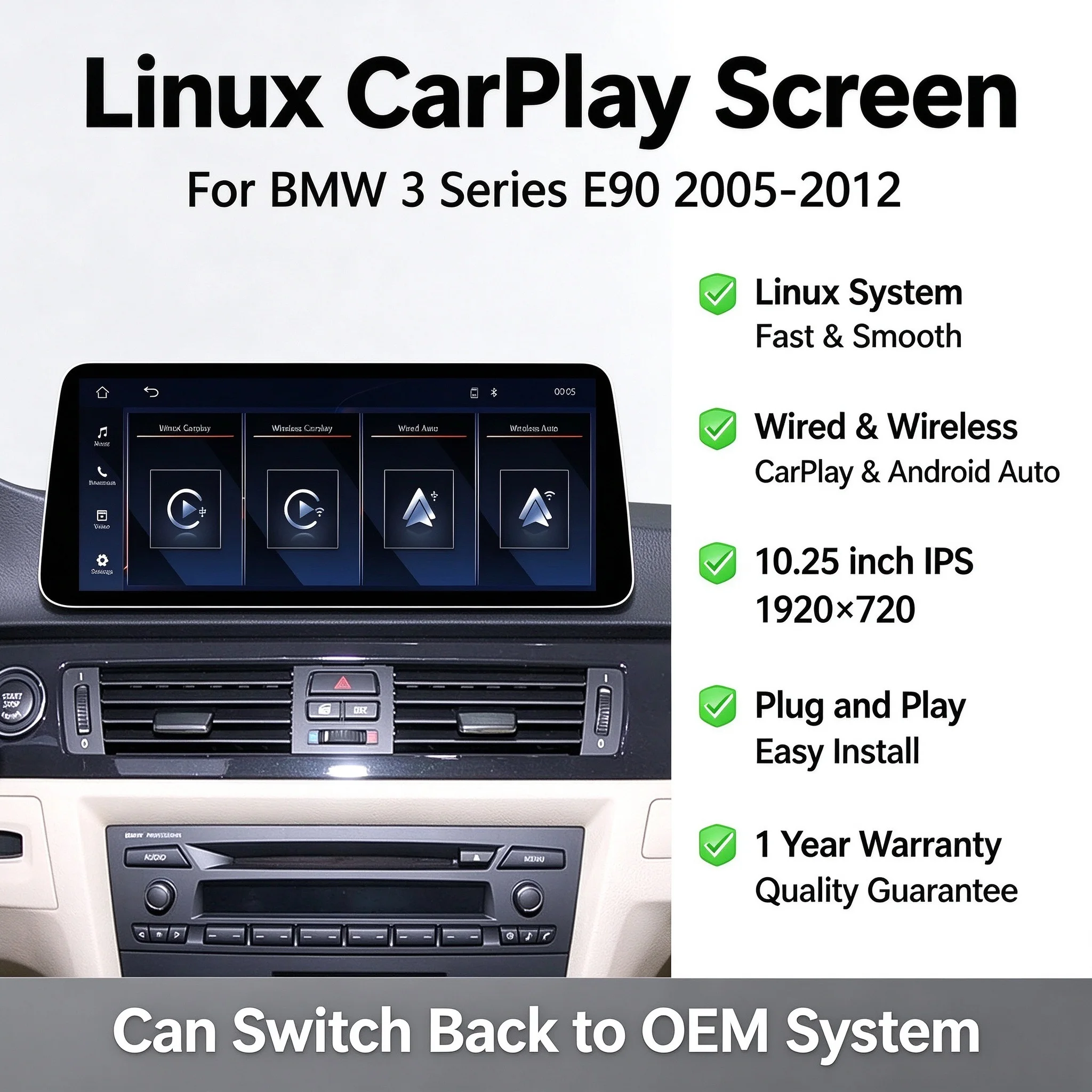 Linux Multimedia Screen For BMW 3 Series E90 2005-2012 Wireless Carplay Android Auto Head Unit Left Hand Drive& Right Hand Drive