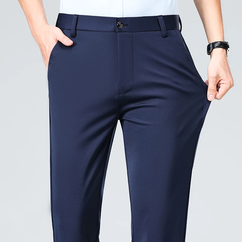 Mens Black Slim Fit Stretch Dress Pants Professional Office Trousers - Image 2