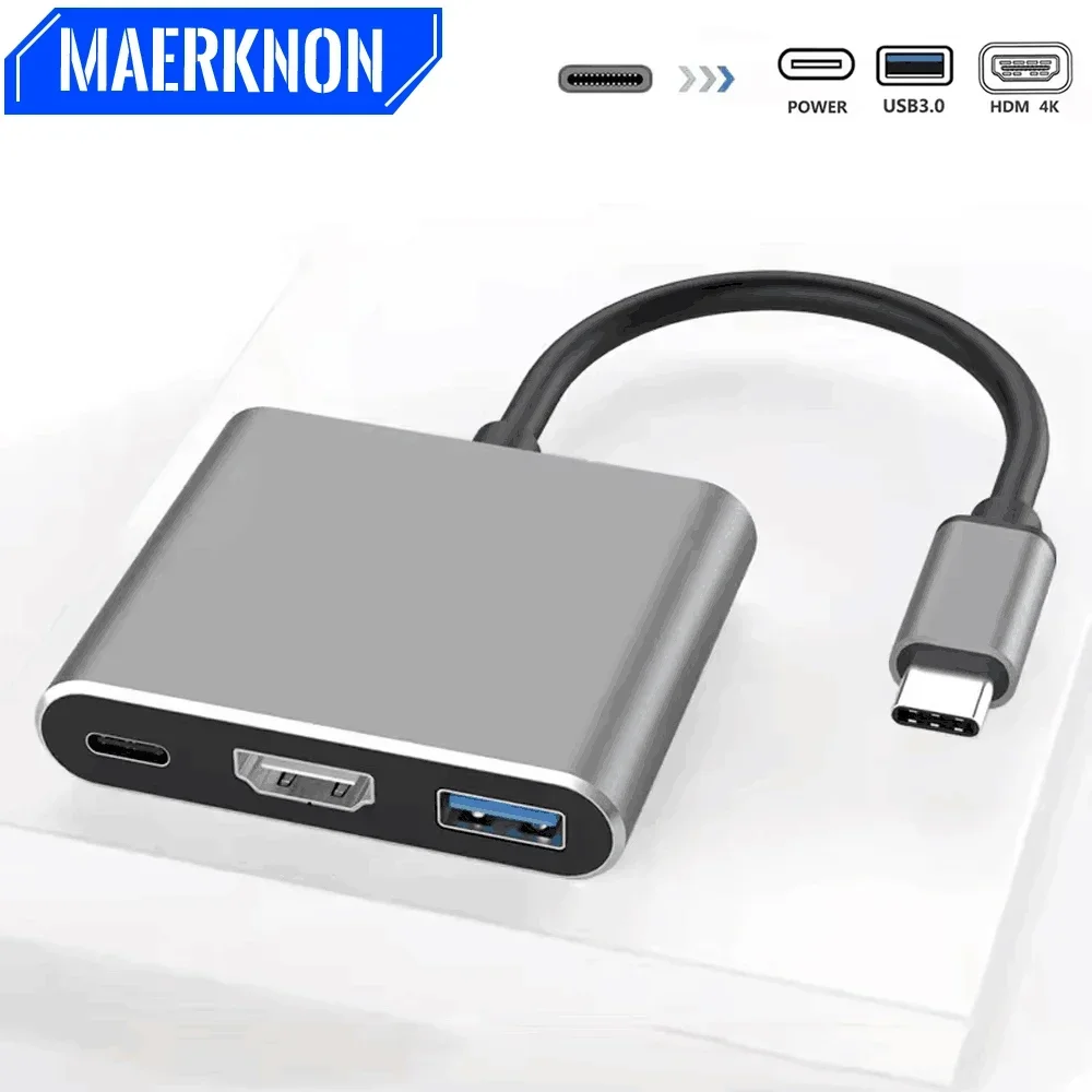 3 in 1 USB C HUB Male To Female HDMI-Compatible Converter Adapter Type C Docking Station Fast Charging Splitter For MacBook Air