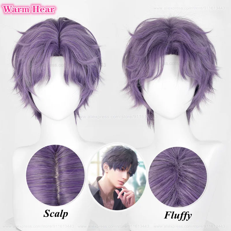 Novo! Sintético Zayne Rafayel Jean Sylus Cosplay Peruca, Perucas Curtas 30cm, Cabelo Resistente Ao Calor, Perucas de Festa de Halloween, Boné De Peruca