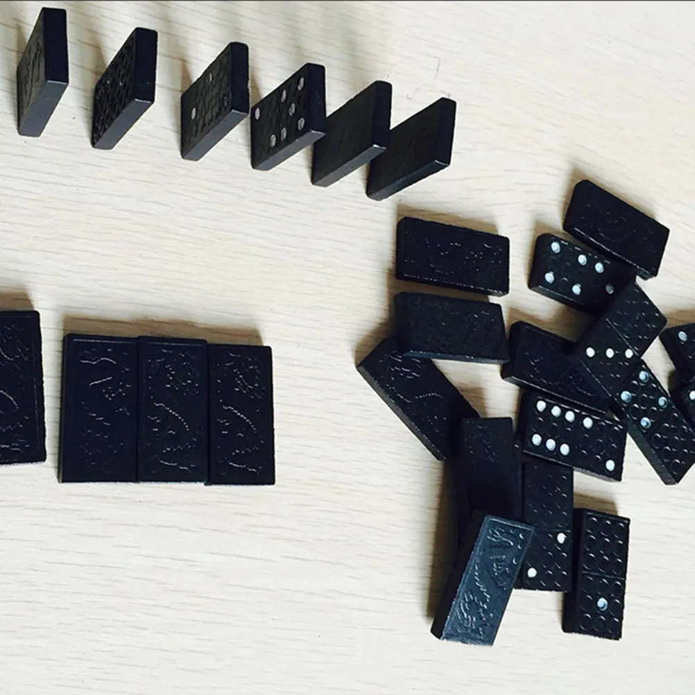 

4 Sets Kids Toys Dominoes Wood Chip Household Board Game Black Dominos for Adults Child