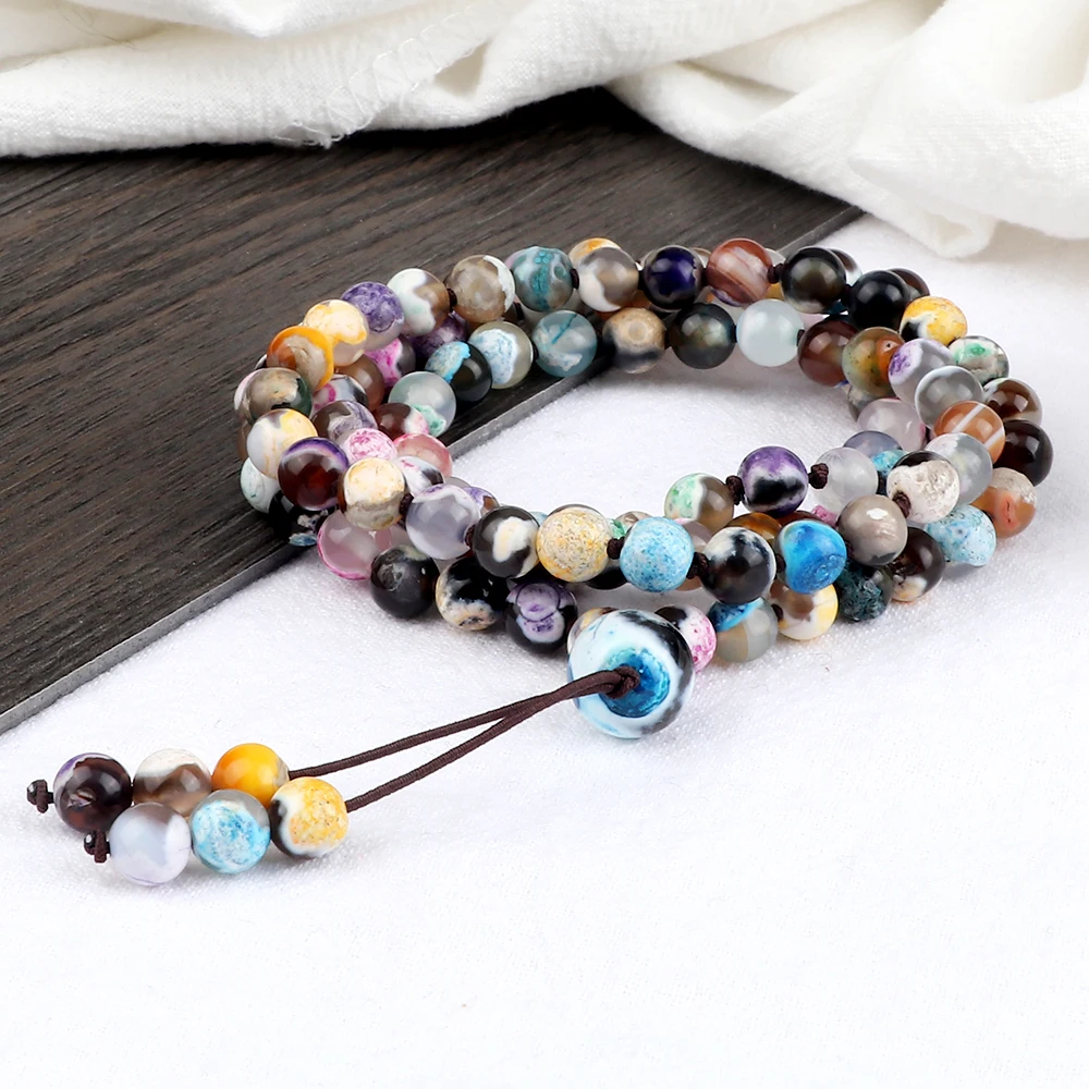 108 Japamala Beads Necklace Handmade 6mm Natural Stone Knotted Wrap Bracelet Fashion Women Men Necklaces Yoga Meditation Jewelry