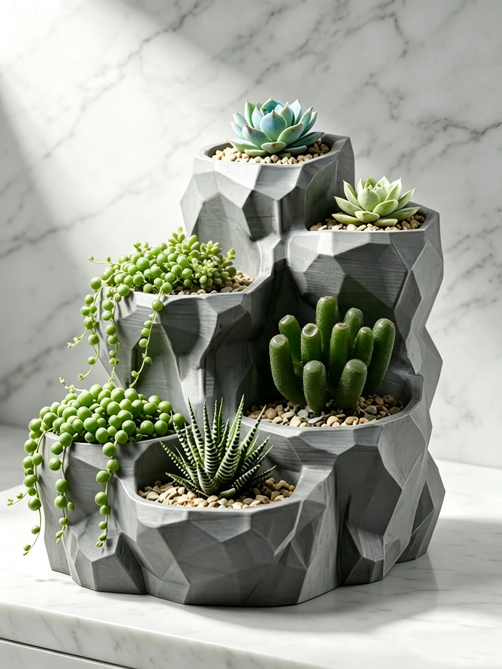 Rockery Rock Style Sukkulententopf aus Kunstharz, Tischblumentopf mit mehreren Pflanzmöglichkeiten, dekorativer Topf für Kakteen und kleine Pflanzen. – Detail 12