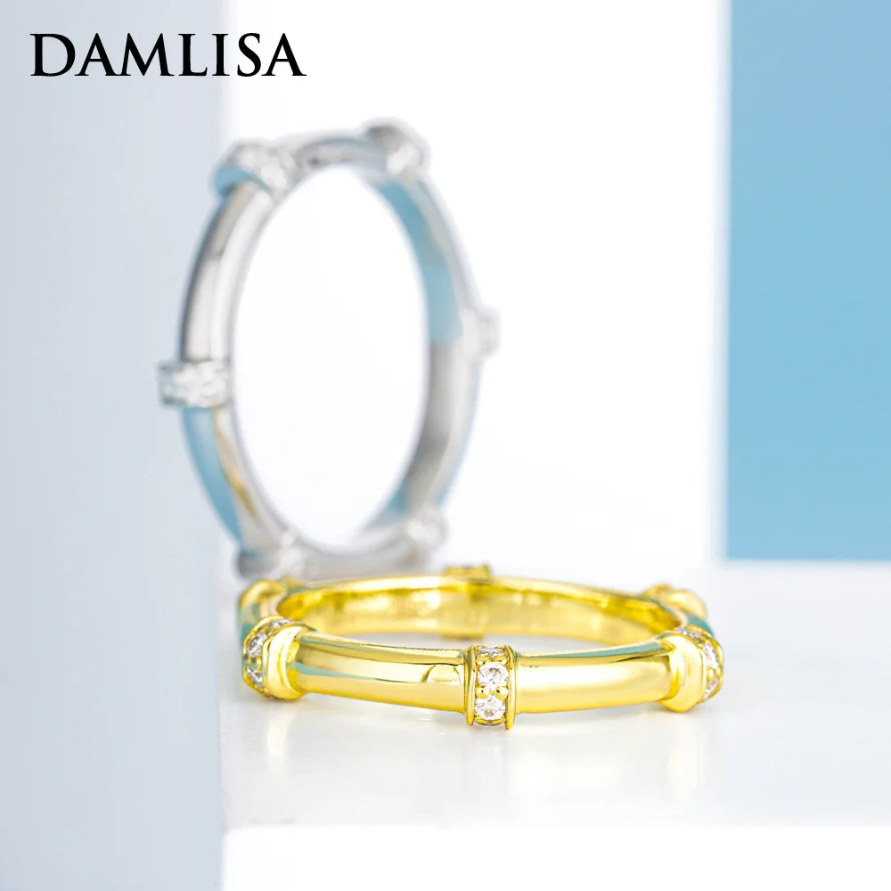 DAMLISA 1.2mm D Color VVS1 Round Cut Moissanite Wedding Band Rings For Women 925 Sterling Silver 18K Gold Full Eternity Ring