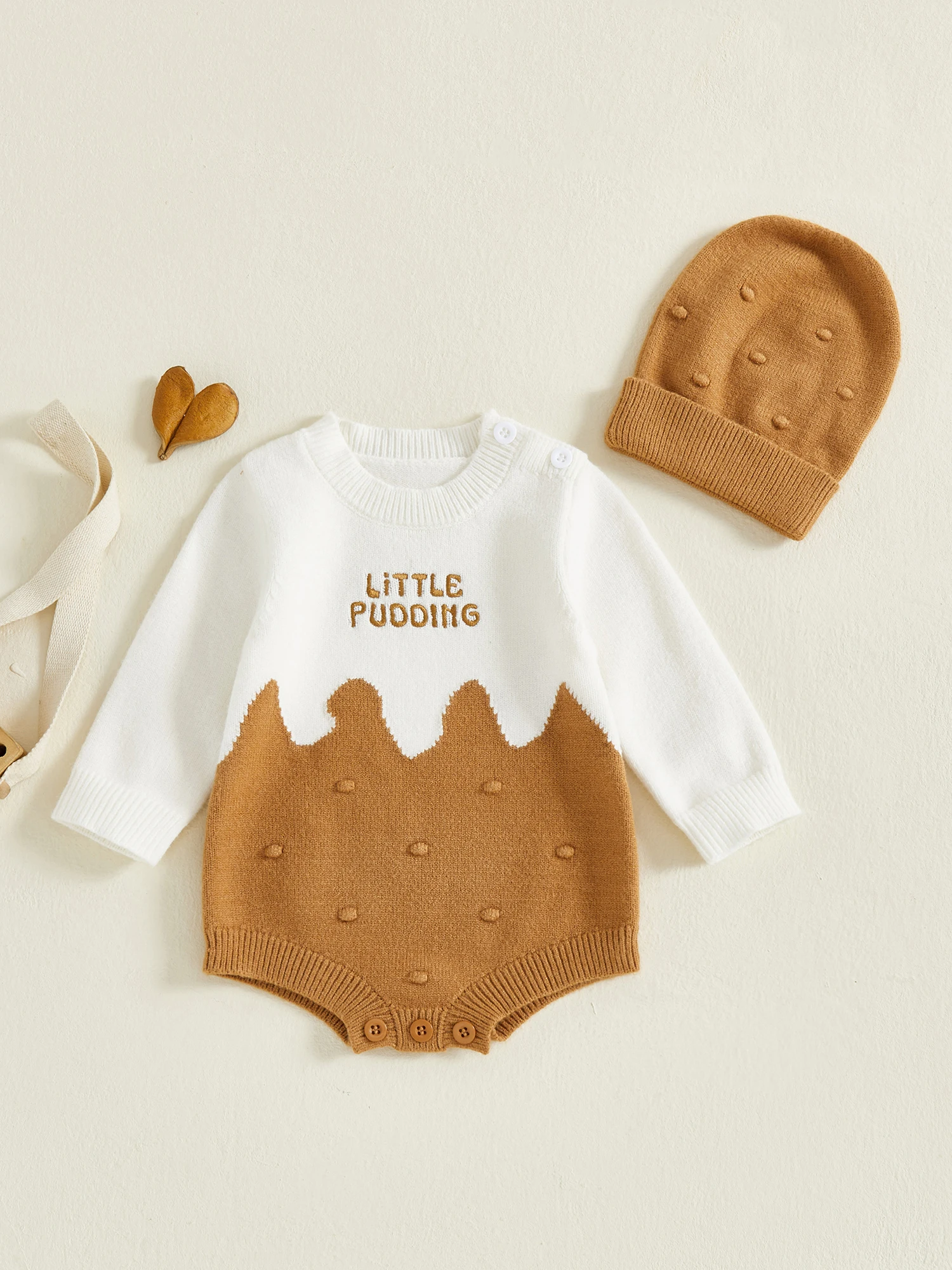 

Adorable Infant Autumn Outfit Sweet Cupcake Design Crew Neck Sweater Playsuit with Matching Beanie Hat