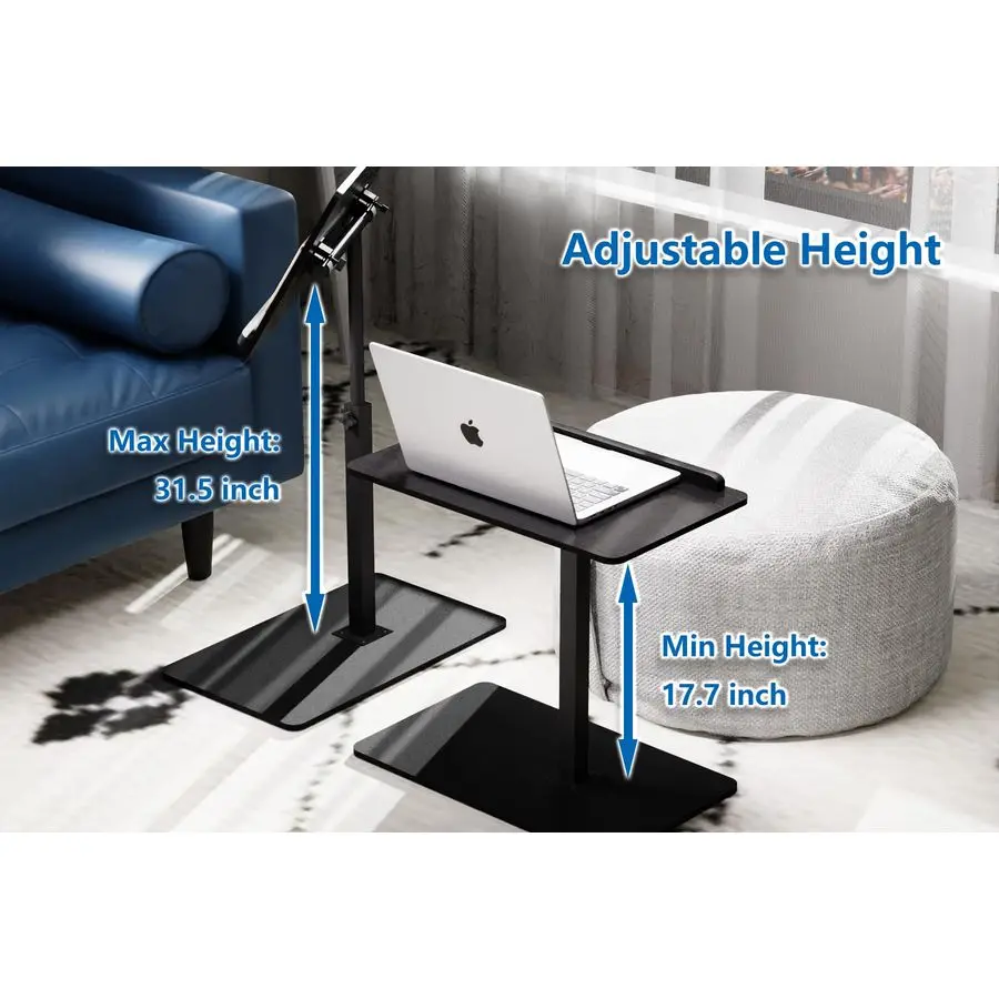 طاولة نهاية على شكل، 20 عرض × 14 لتر، 1731 ارتفاع قابل للتعديل، سطح مكتب دوار وقابل للدوران، طاولة جانبية قابلة للطي للمساحات الصغيرة، خشب الجوز الأسود #5