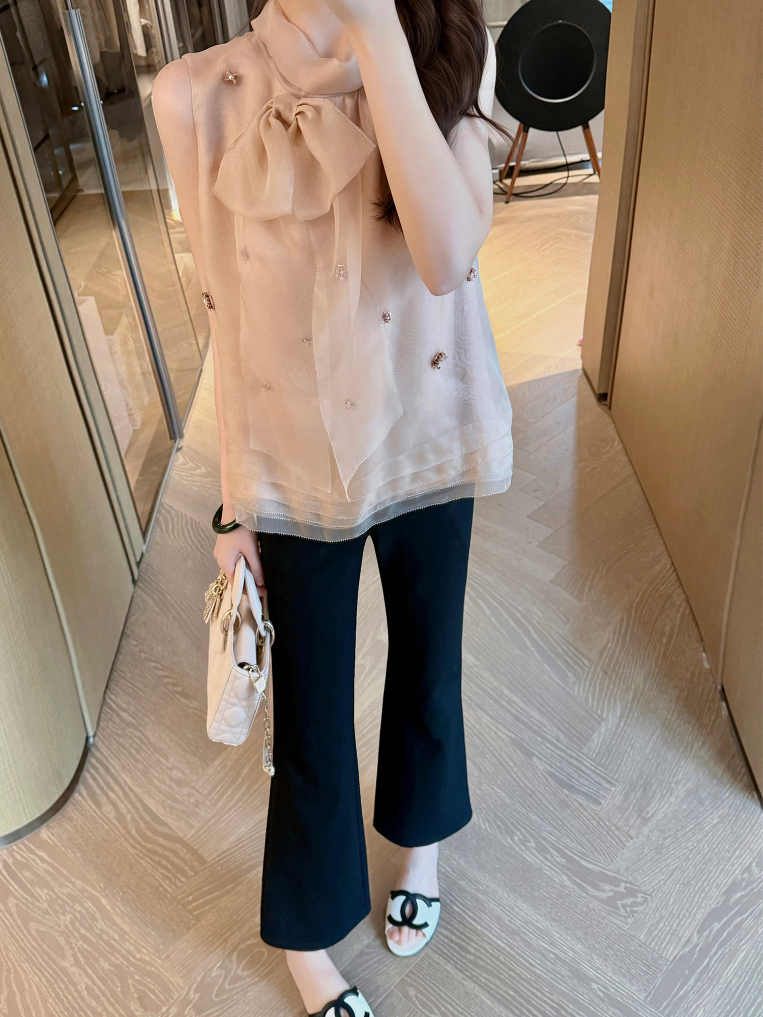 

YUYU WANG Simple Style Fashionable Micro Flared Pants Elastic Waist Casual Trousers for Women Breathable Comfortable Spring New