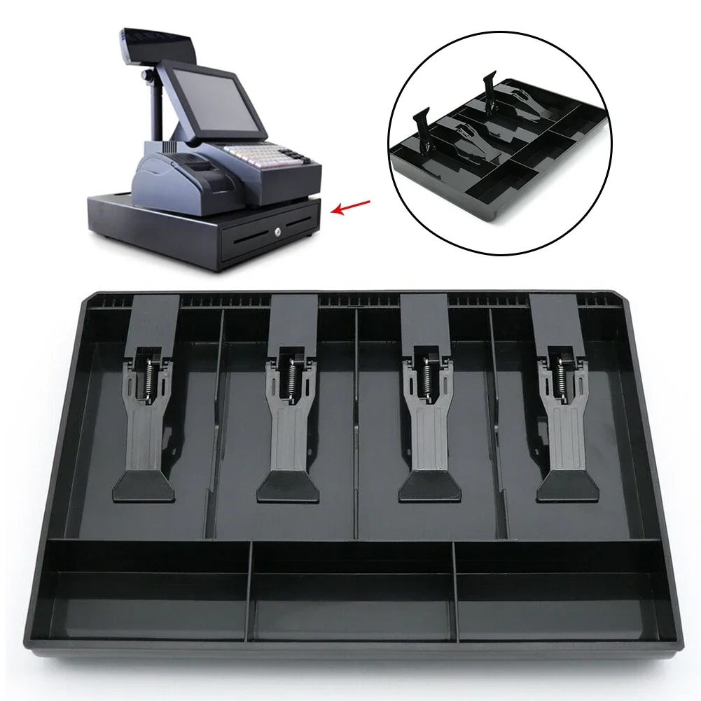 4 Grid Cash Register Tray Cashier Coin Drawer with Clip Hotel Supermarket Coin Drawer Shop Classify Organizer Storage Box Rack