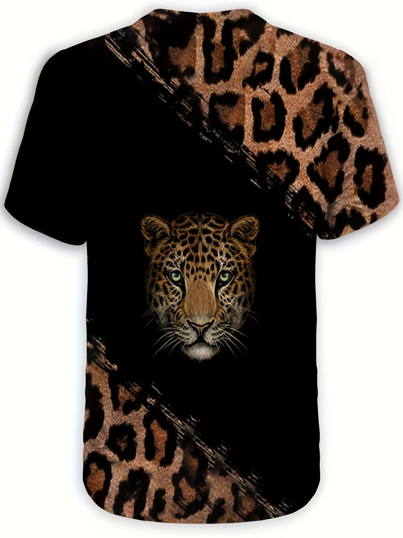 Leopard Print Fashion Color Block Men\'s Short Sleeve Crew Neck T-shirt, Summer Outdoor