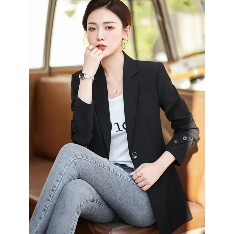 Grau khaki schwarz Damen Blazer Frauen solide schlanke Jacke weibliche Langarm Single Button Freizeit mantel