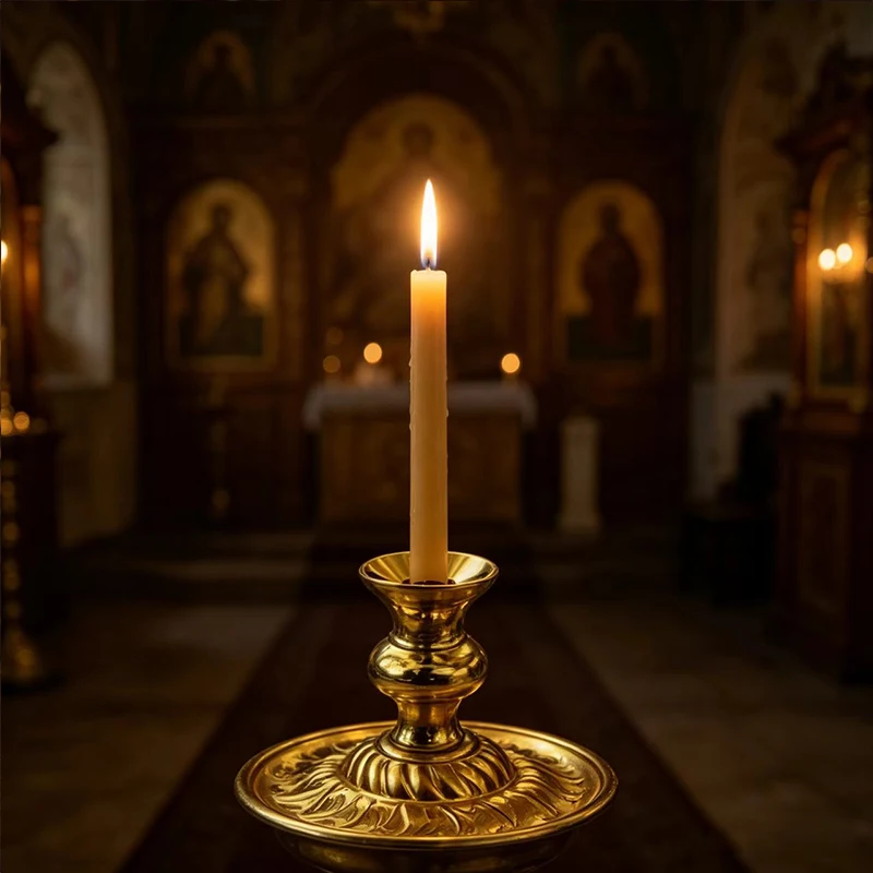 Vintage Gold Plated Orthodox Mini Candle Holder for Church Liturgy Home Altar Prayer Devotion Christian Religious Gift Decor Acc