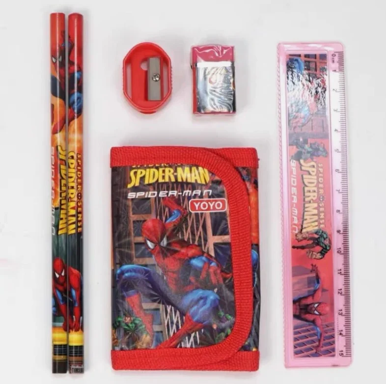 أنيمي المنتقمون سبايدرمان الأطفال المحفظة ممحاة قلم رصاص الاطفال القرطاسية مجموعة طالب الفتيات الفتيان أكياس عيد ميلاد هدية عيد الميلاد