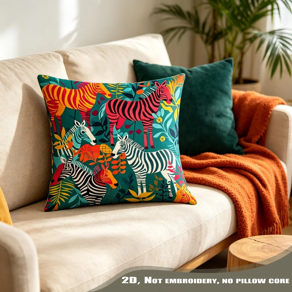 1PC Zebra Stripes Animal Print Pillow CoverPolyester Cushion Case for Sofa Couch Living Room Bedroom Home Decor