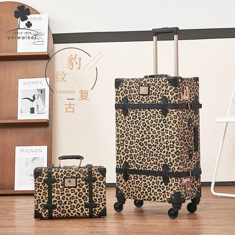 Cartoon uv clear printed trolley luggage universal wheel cute personality retro suitcase female cartoon suitcase student case