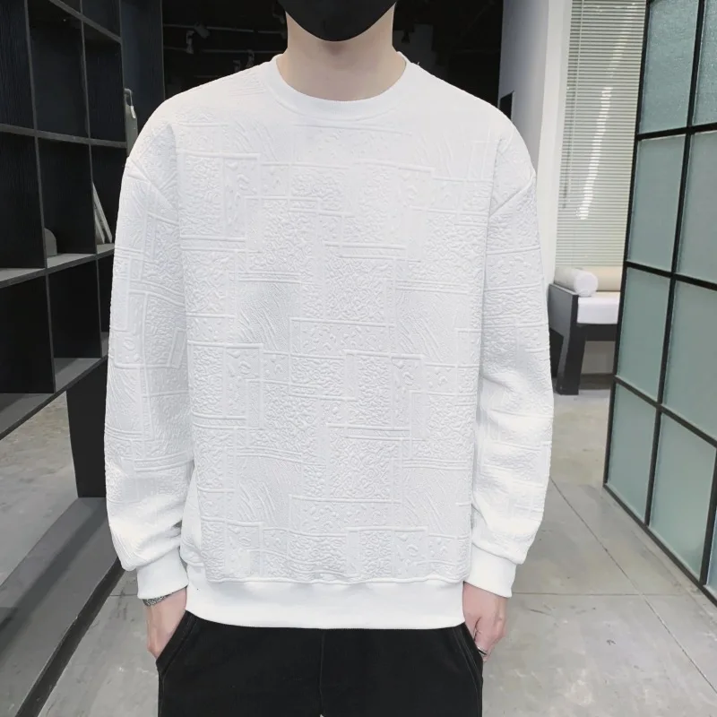 

Жаккардовый свитер, мужской весенне-осенний повседневный однотонный свитер с круглым вырезом и длинными рукавами, стираная нижняя рубашка