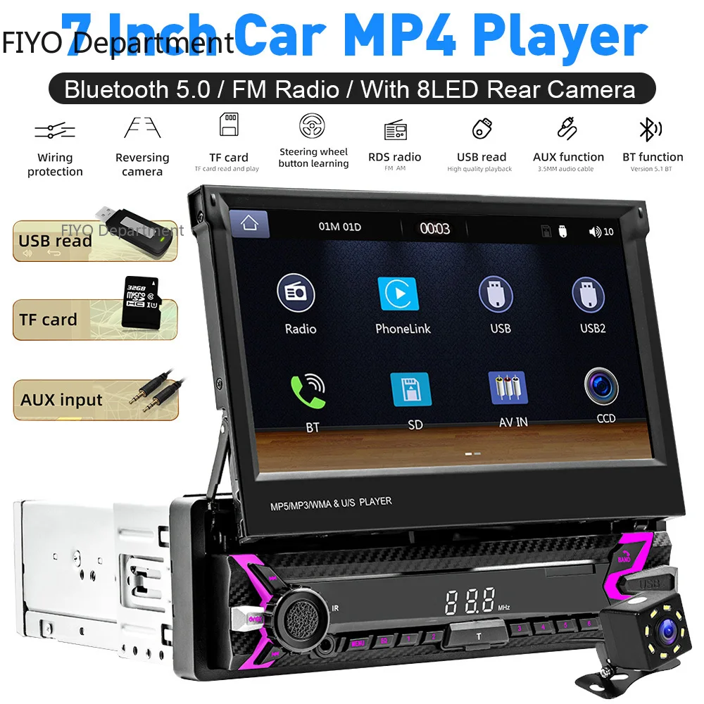 7 Inch Car MP4 Player Car Radio Bluetooth 5.1 Android Auto Wireless Adapter 7 Color MP3 Wireless Carplay Automotive Multimedia